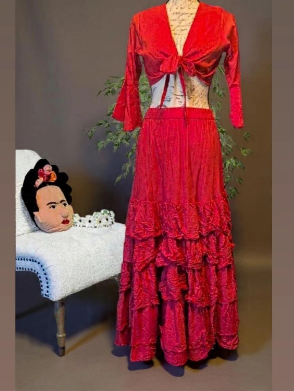 Red Tiered Maxi Dress with Tie-Front Top